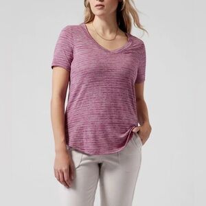 NWT Athleta - Breezy Scoop V-Neck Top in Purple and Pink Stripe